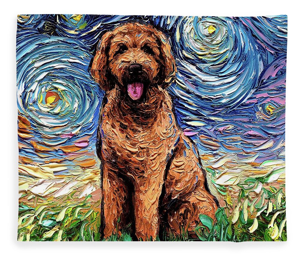 Apricot Fleece Blanket featuring the painting Apricot Goldendoodle by Aja Trier