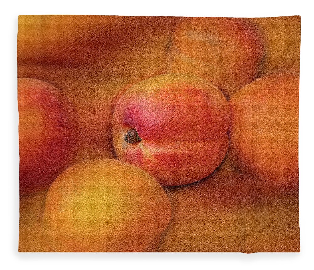 Apricots - Photo Painting - Abstract Photography - Blue Sky - Fruits - Abstract - Flowers - Flower - Vegetal Painting - Digital Art And Painting - Red - Photo Fleece Blanket featuring the photograph Apricots by Al Fio Bonina