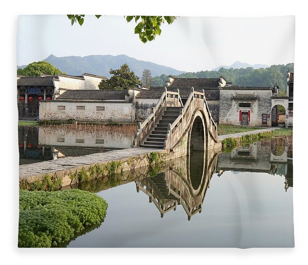 Arched Stone Bridge Fleece Blanket featuring the photograph Arched Stone Bridge in Hong Village by Mingming Jiang