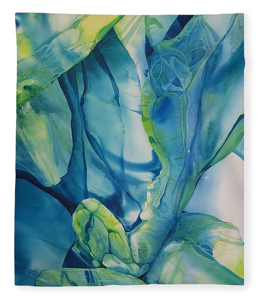Watercolour Ice Arctic Ecological Blue Abstract Transparent Fleece Blanket featuring the painting Arctic Ice by Donna Acheson-Juillet