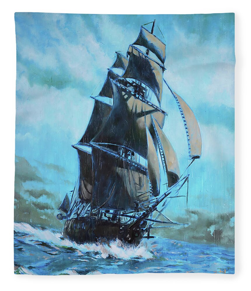 Saiboat Fleece Blanket featuring the painting Around The World by Sv Bell