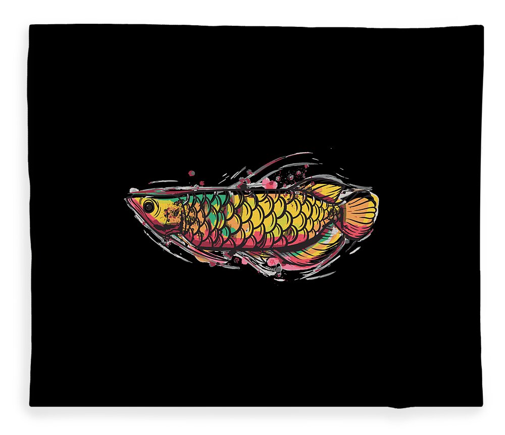 Arowana fish colorful watercolor fish gifts Fleece Blanket by