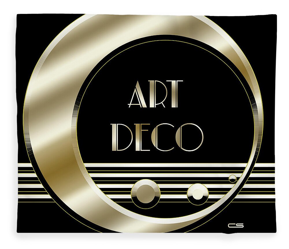 Artdeco Logo Gold Fleece Blanket featuring the digital art Art Deco Logo - Black and Gold by Chuck Staley
