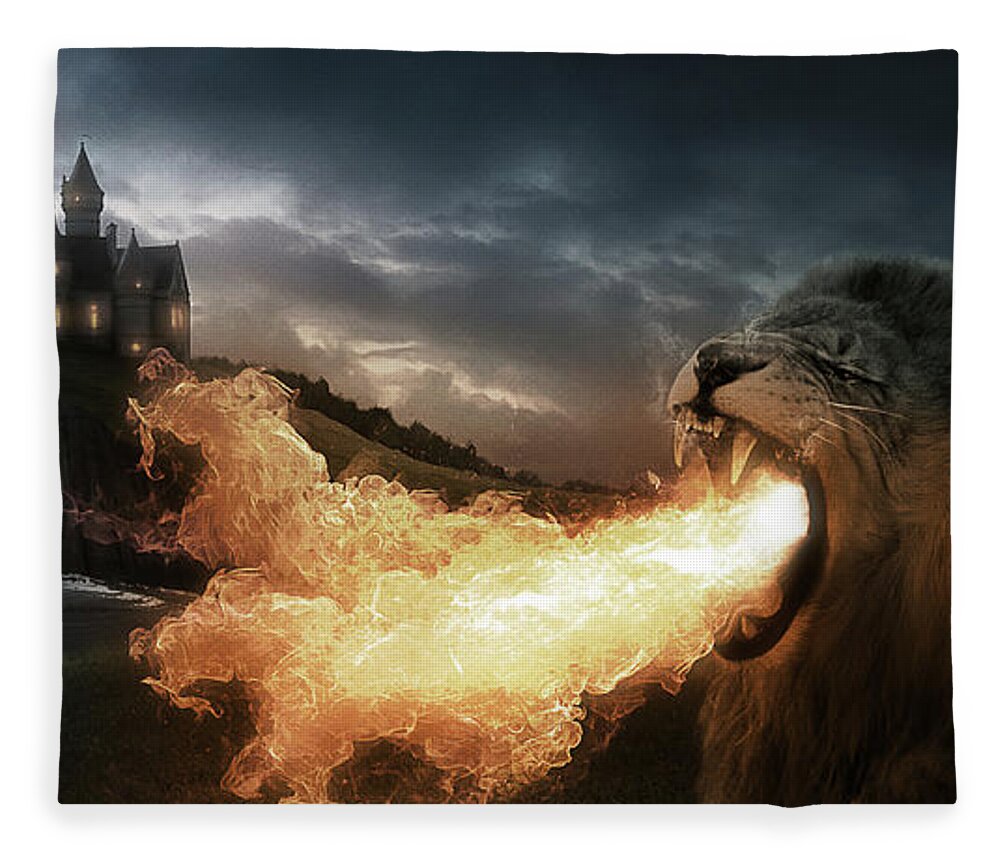 Lion Fleece Blanket featuring the digital art Art - Lion of Fire by Matthias Zegveld