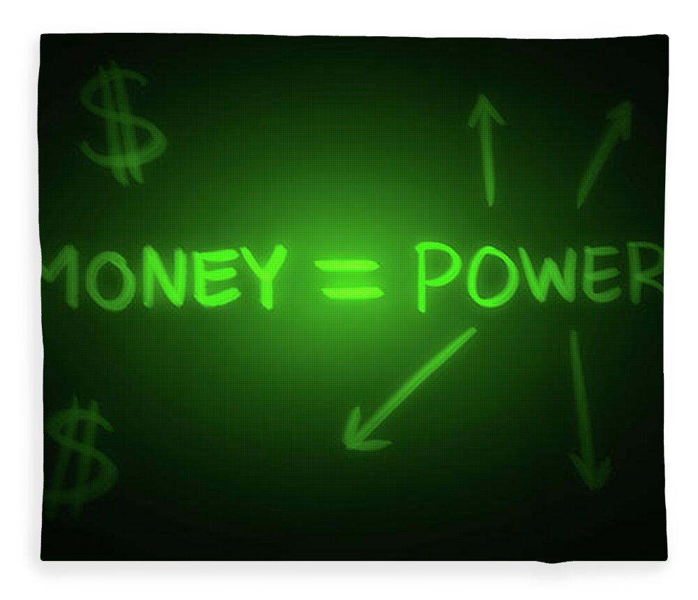 Green Fleece Blanket featuring the digital art Art - Money Equals Power by Matthias Zegveld