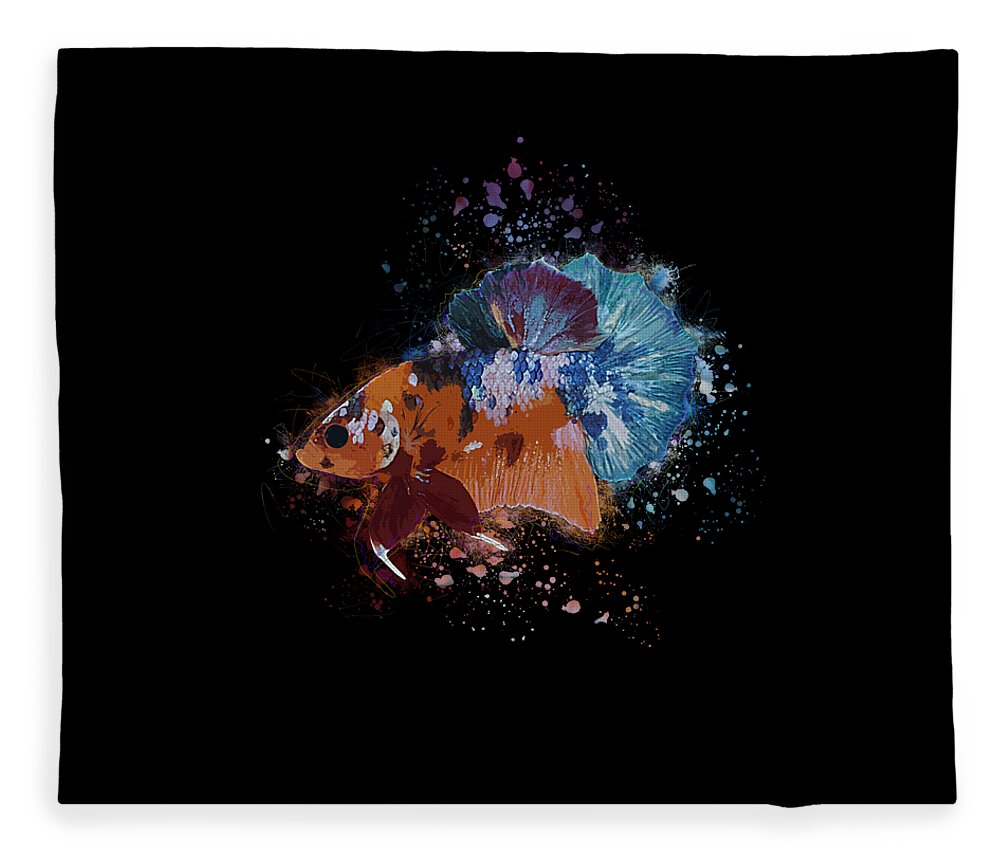 Artistic Fleece Blanket featuring the digital art Artistic Orange Multicolor Betta Fish by Sambel Pedes