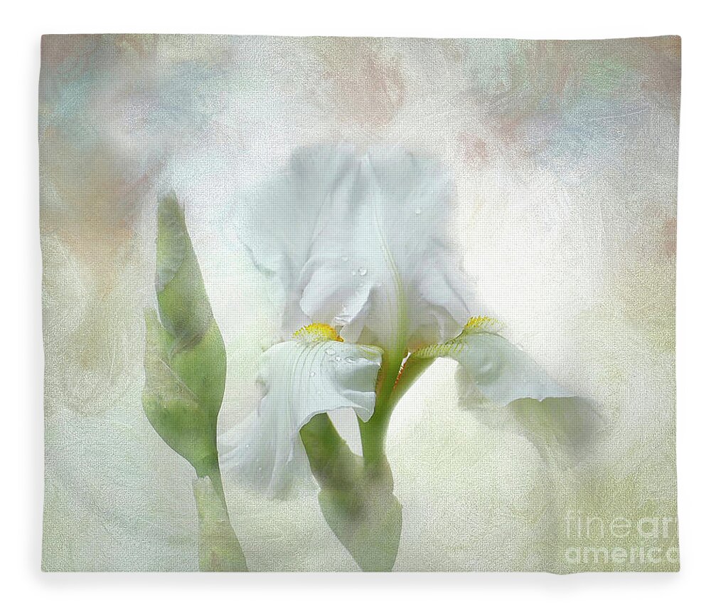Iris Fleece Blanket featuring the digital art Artistic White Iris by Amy Dundon