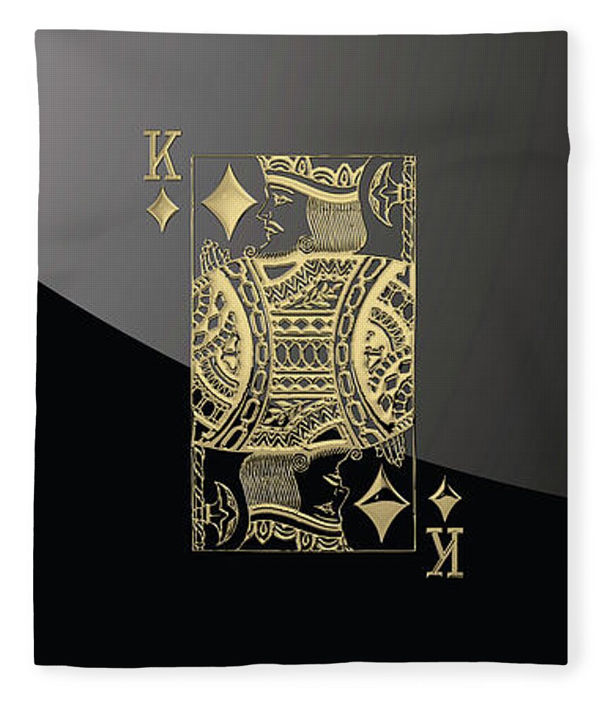 'gamble' Collection By Serge Averbukh Fleece Blanket featuring the digital art King of Diamonds in Gold on Black by Serge Averbukh