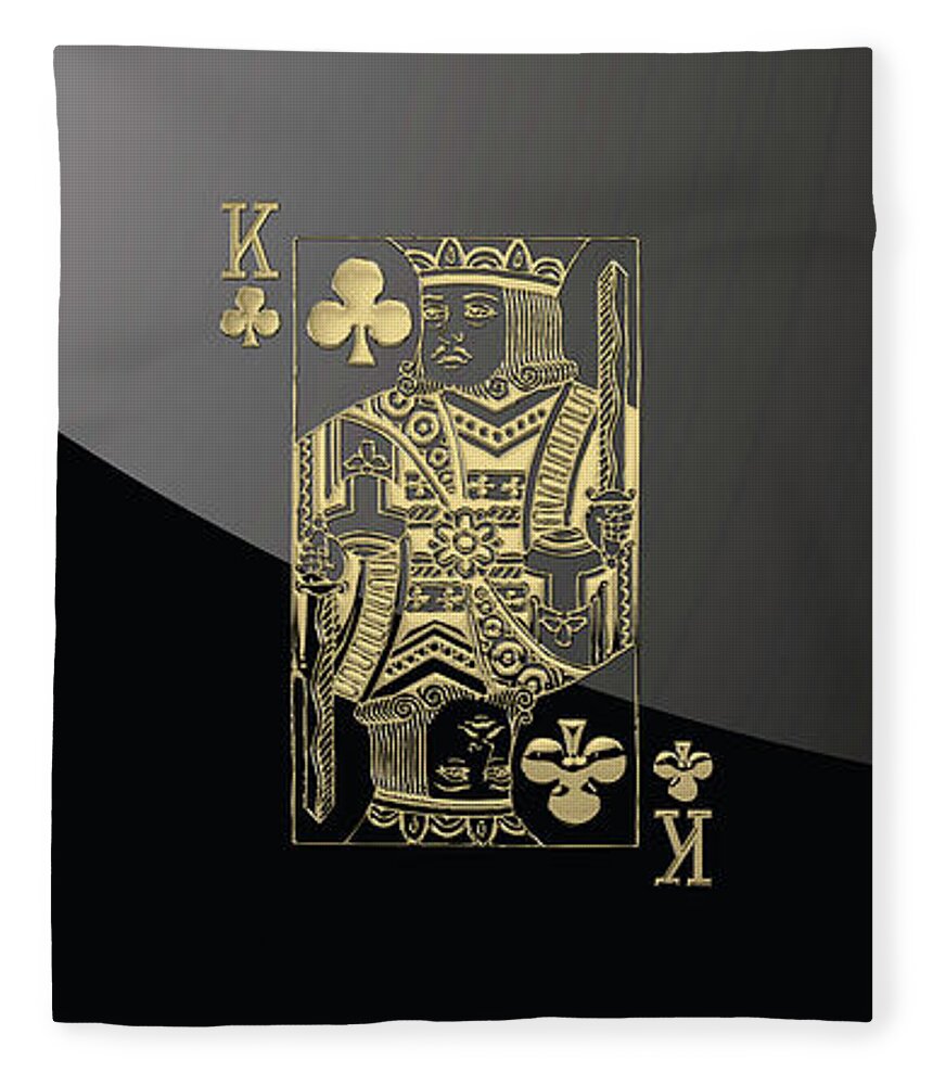 'gamble' Collection By Serge Averbukh Fleece Blanket featuring the digital art King of Clubs in Gold on Black  by Serge Averbukh