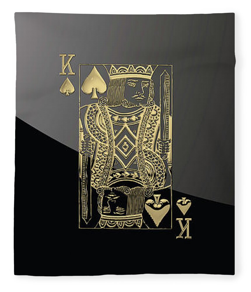 'gamble' Collection By Serge Averbukh Fleece Blanket featuring the digital art King of Spades in Gold on Black  by Serge Averbukh
