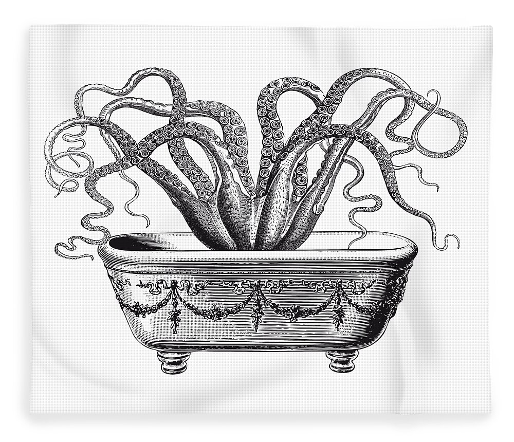 Octopus Fleece Blanket featuring the digital art Tentacles in the Tub by Eclectic at Heart