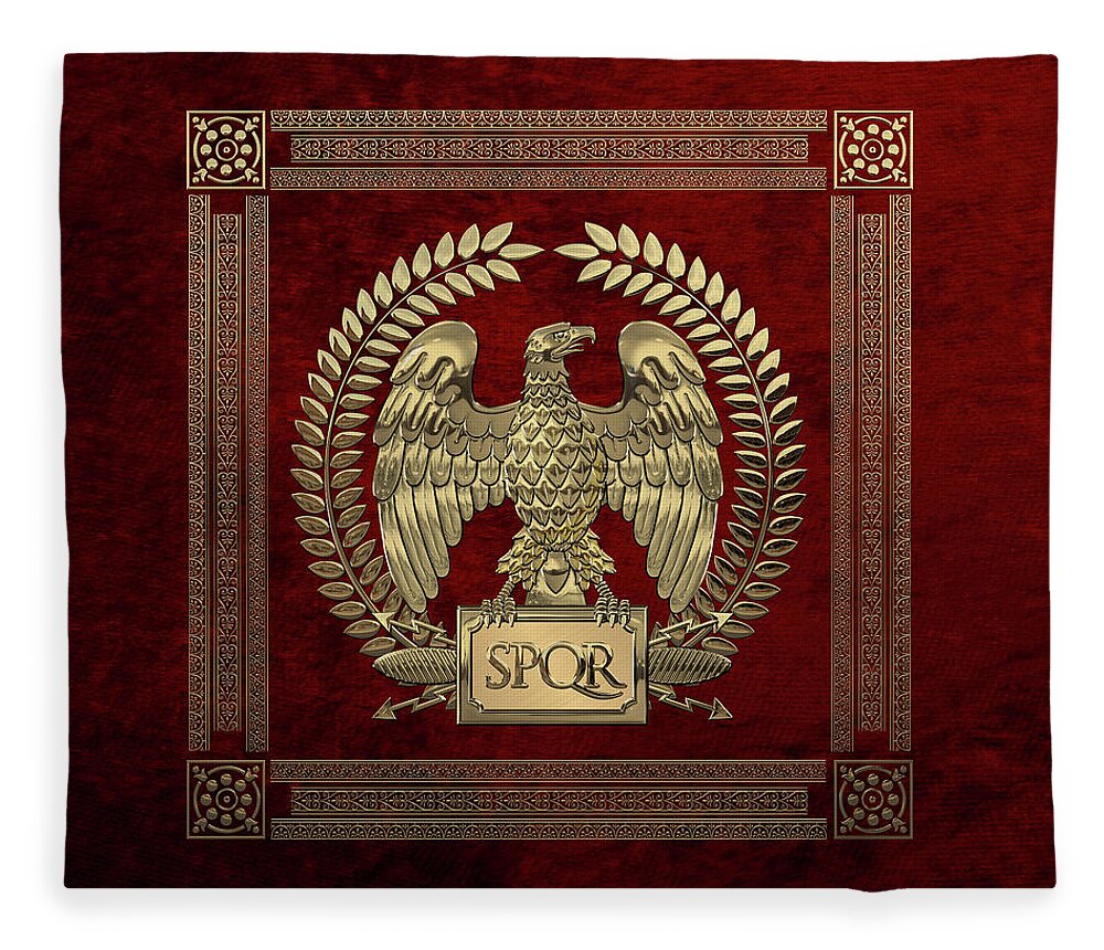 ‘treasures Of Rome’ Collection By Serge Averbukh Fleece Blanket featuring the digital art Roman Empire - Gold Imperial Eagle over Red Velvet by Serge Averbukh