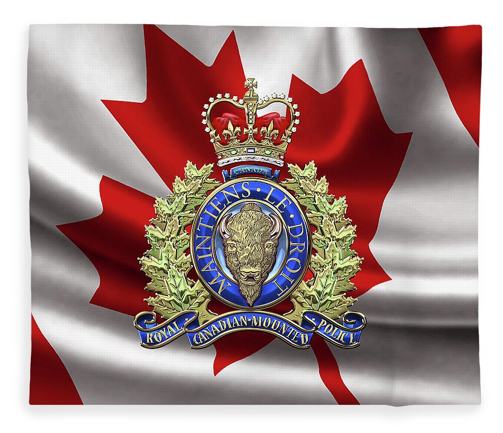 'insignia & Heraldry' Collection By Serge Averbukh Fleece Blanket featuring the digital art Royal Canadian Mounted Police - R C M P Badge over Canadian Flag by Serge Averbukh