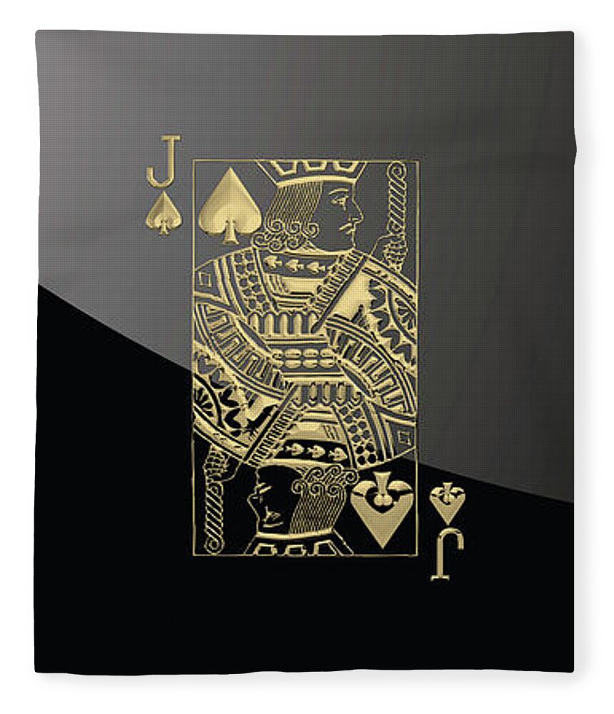 'gamble' Collection By Serge Averbukh Fleece Blanket featuring the digital art Jack of Spades in Gold over Black by Serge Averbukh
