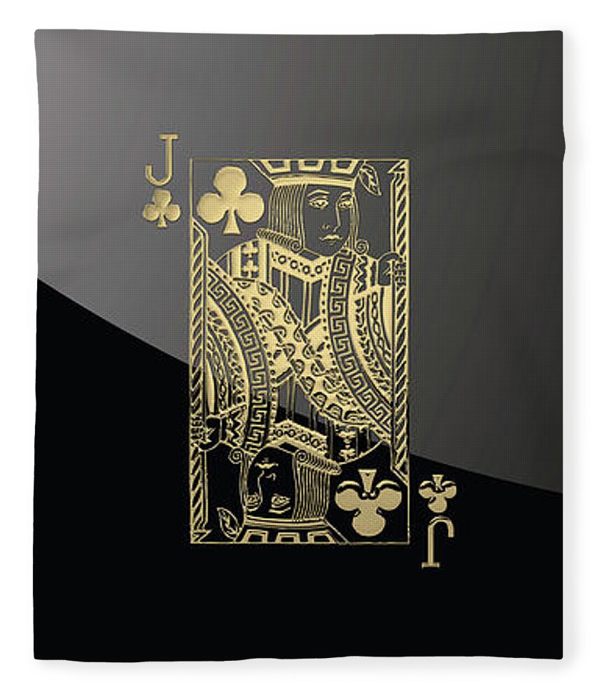 'gamble' Collection By Serge Averbukh Fleece Blanket featuring the digital art Jack of Clubs in Gold over Black by Serge Averbukh