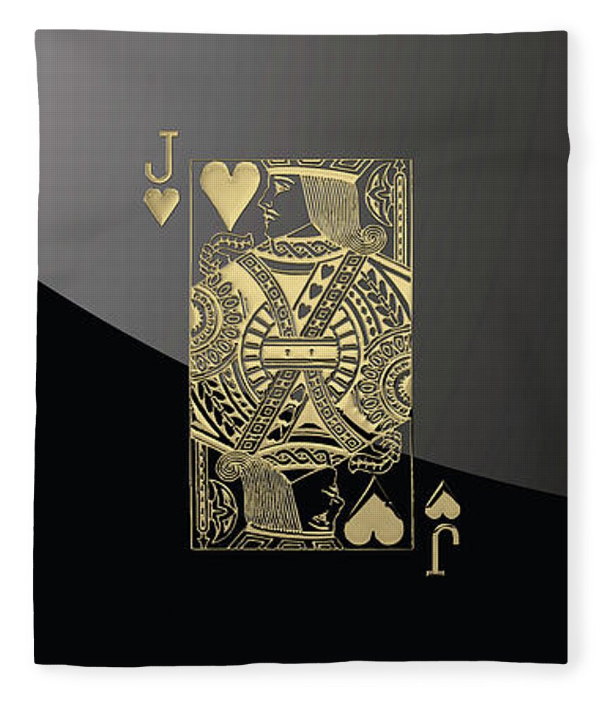 'gamble' Collection By Serge Averbukh Fleece Blanket featuring the digital art Jack of Hearts in Gold over Black by Serge Averbukh