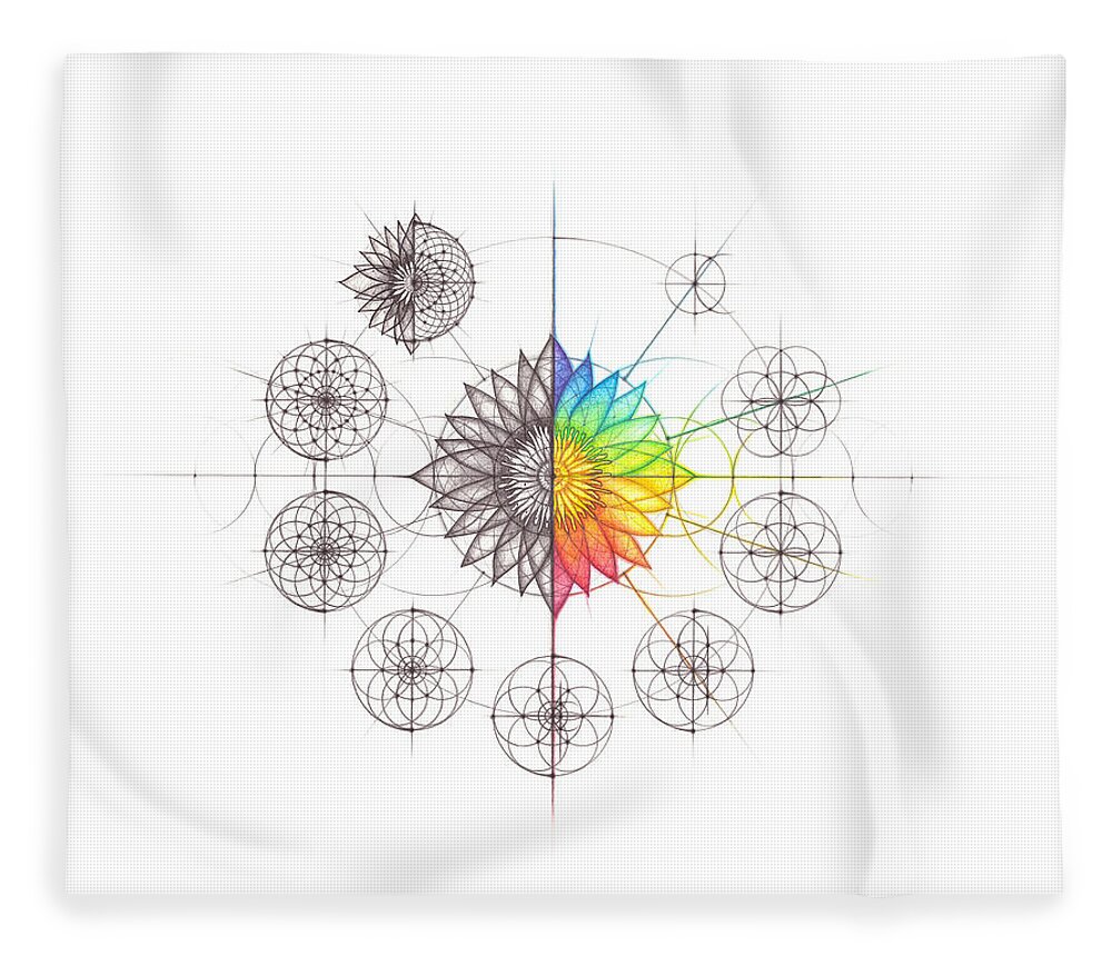 Lotus Fleece Blanket featuring the drawing Intuitive Geometry Lotus by Nathalie Strassburg