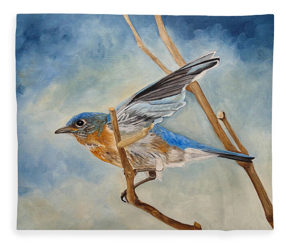 Bluebird Fleece Blanket featuring the painting Bluebird, Blue Morning by Angeles M Pomata