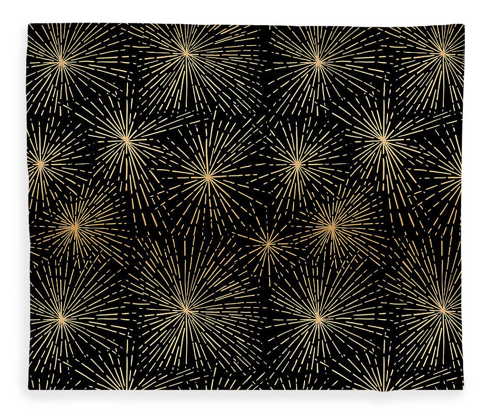 Modern Fleece Blanket featuring the painting Faux Gold and Black Modern Starburst Pattern - Art by Jen Montgomery by Jen Montgomery