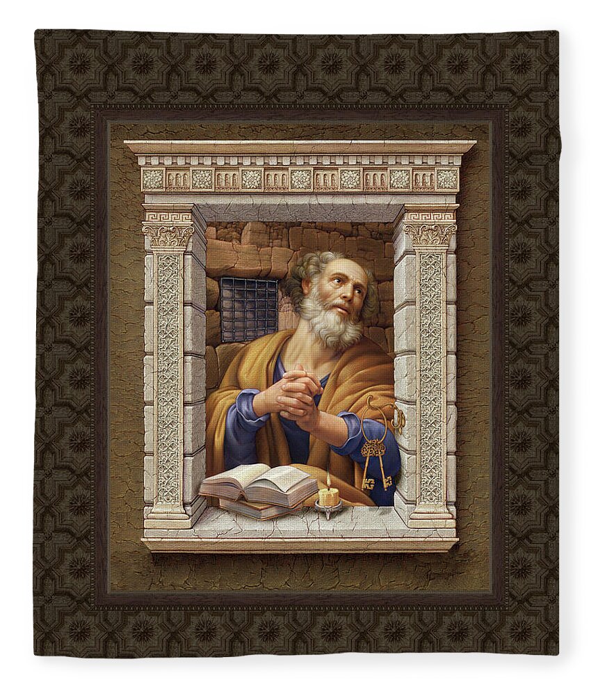 Christian Art Fleece Blanket featuring the painting St. Peter 2 by Kurt Wenner