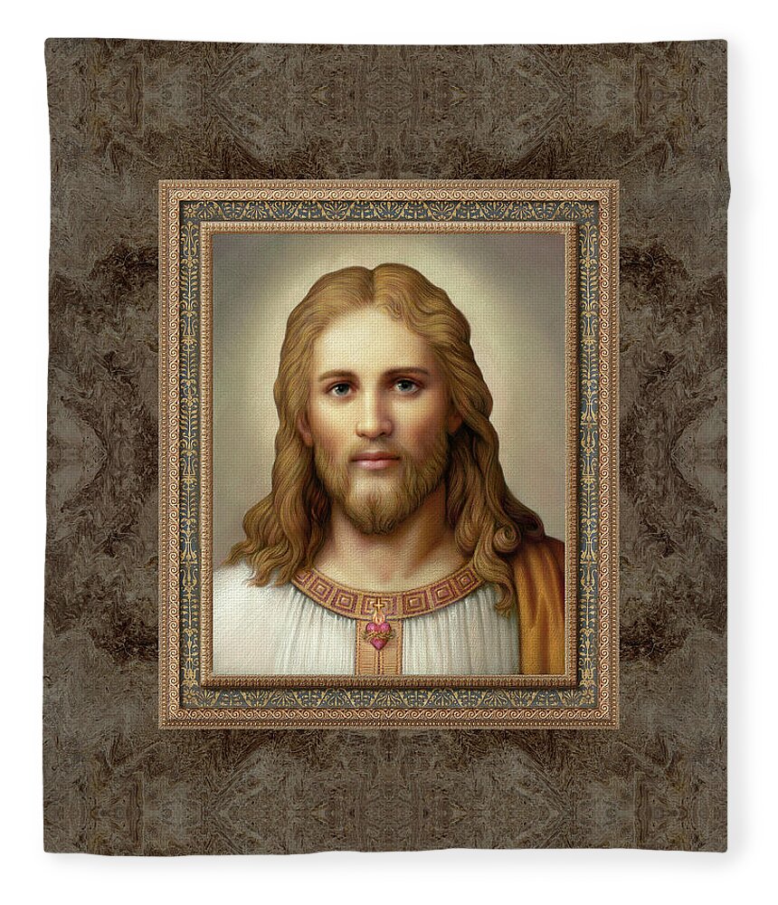 Christian Art Fleece Blanket featuring the painting Christ with Sacred Heart by Kurt Wenner