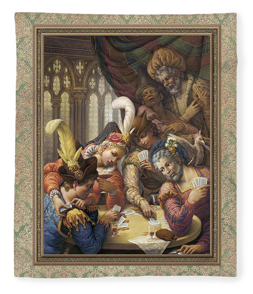 Card Players Fleece Blanket featuring the pastel The Card Players by Kurt Wenner