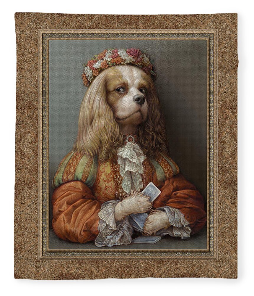 Cavalier Fleece Blanket featuring the pastel Pokerdog Cavalier by Kurt Wenner