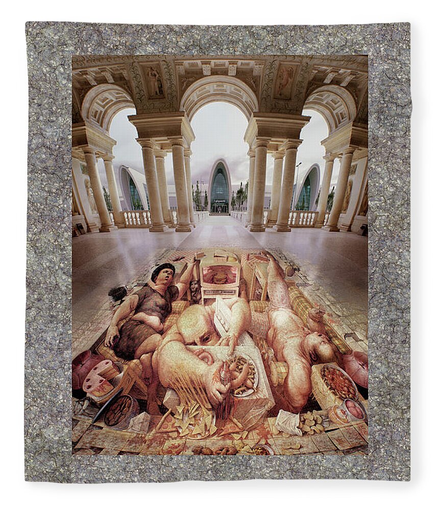 Gluttony Fleece Blanket featuring the painting Gluttony by Kurt Wenner