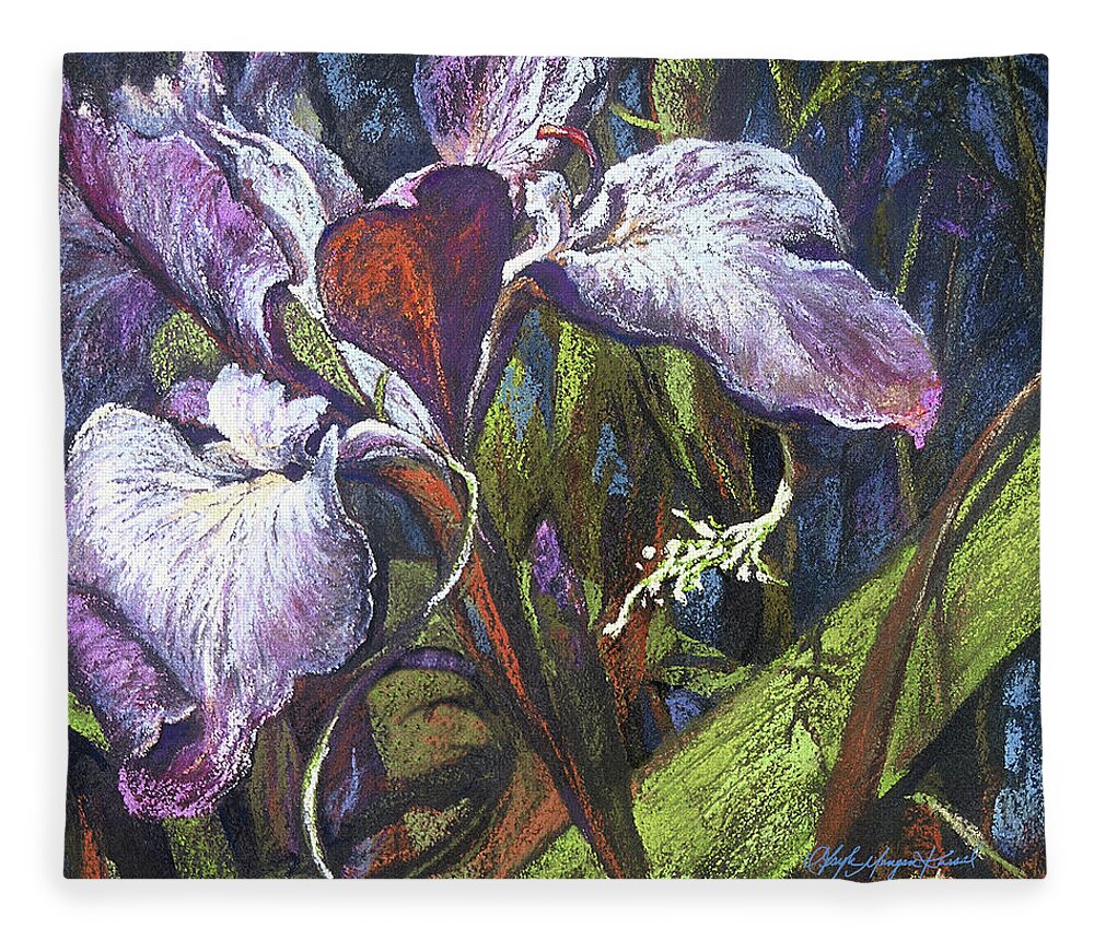 Iris Fleece Blanket featuring the painting Stealing Time by Gayle Mangan Kassal