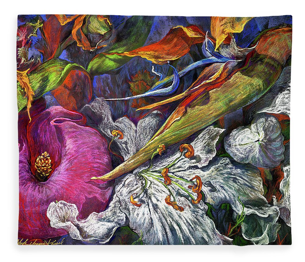 Lily Fleece Blanket featuring the painting River Dance by Gayle Mangan Kassal