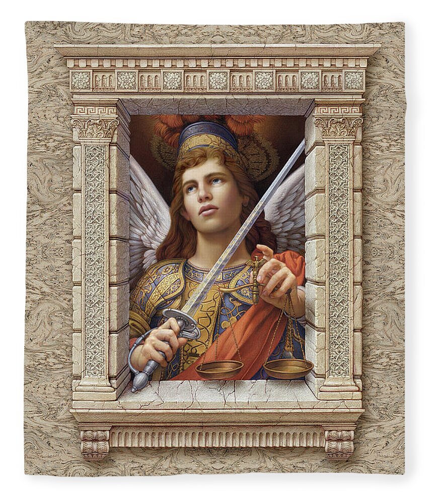 Christian Art Fleece Blanket featuring the painting Archangel Michael by Kurt Wenner
