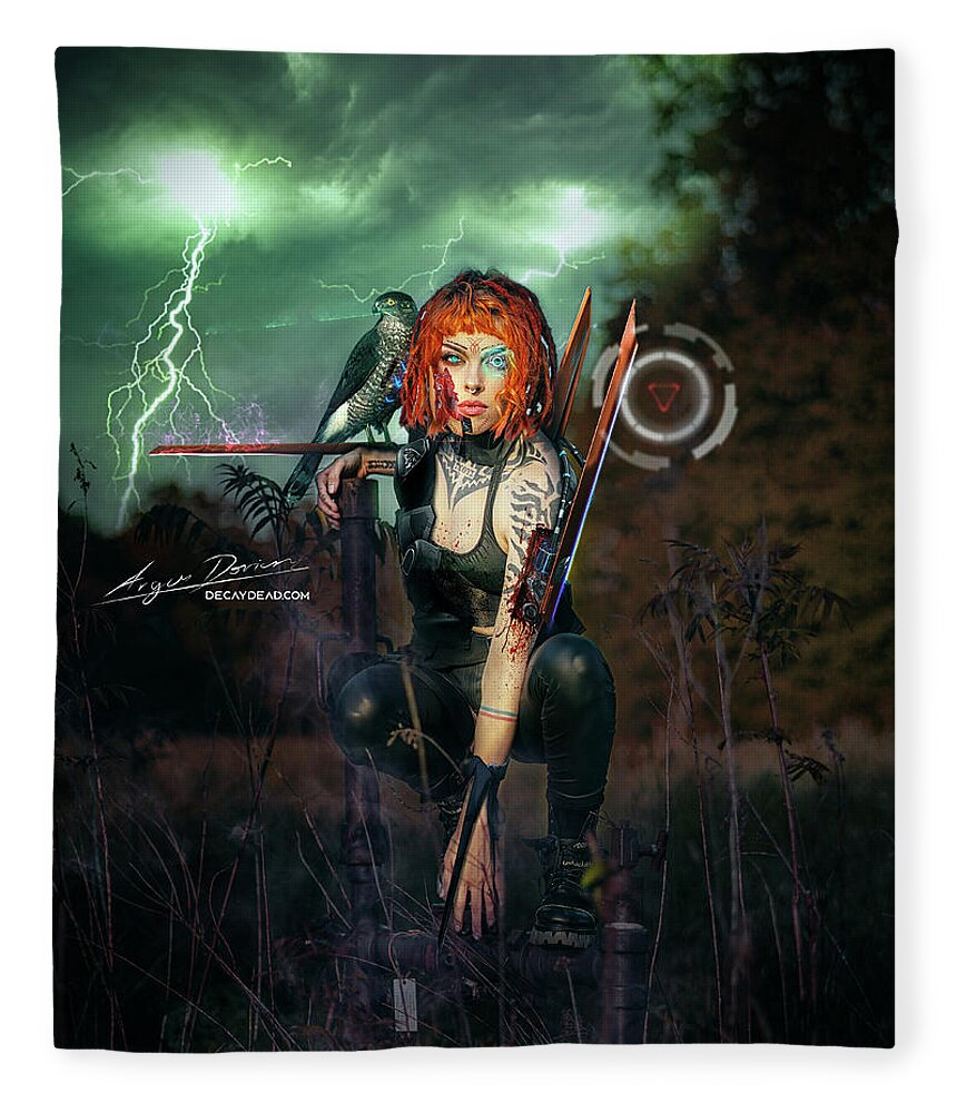 Argus Dorian Fleece Blanket featuring the digital art Project AIR OTC IV dark edition by Argus Dorian