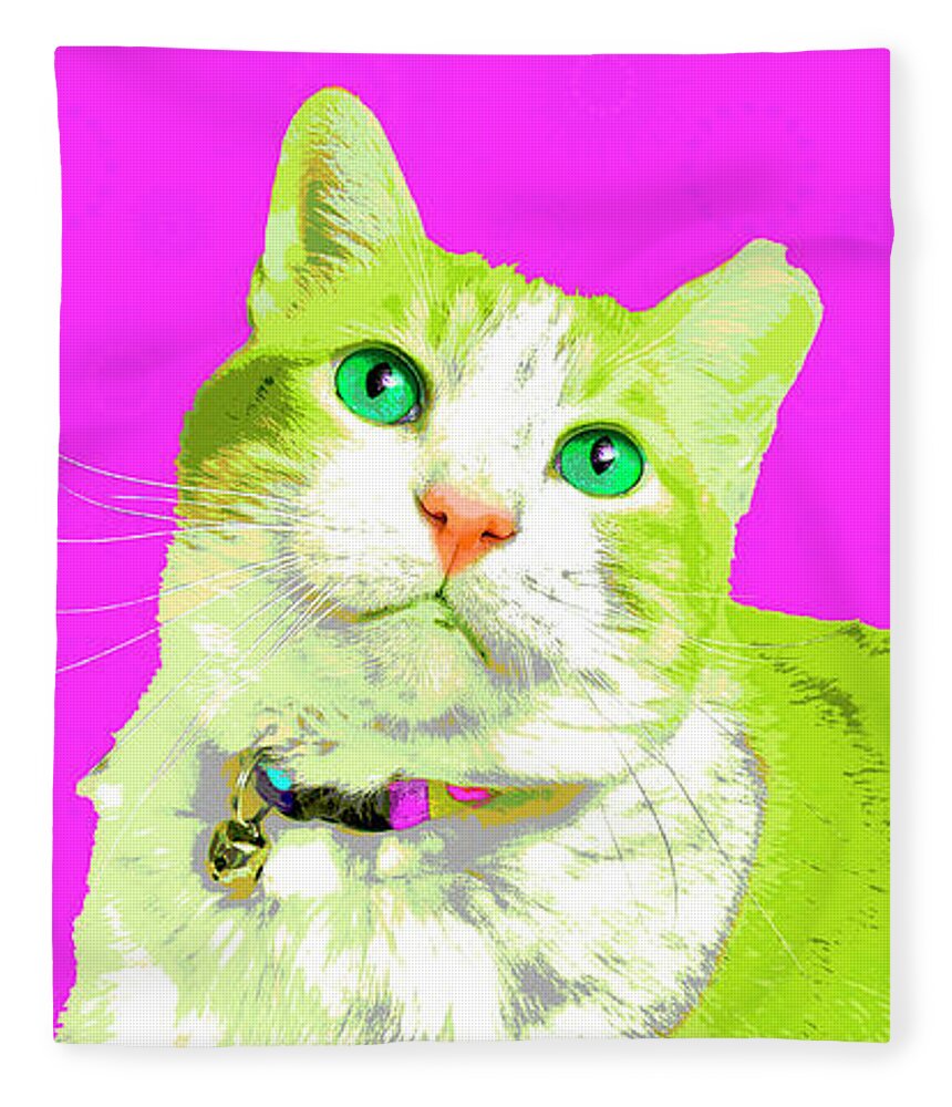 Cat Fleece Blanket featuring the photograph PopART Tabby Cat by Renee Spade Photography