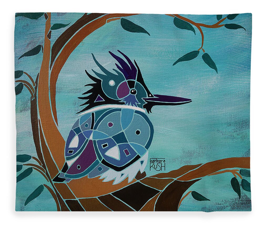 Kingfisher Art Fleece Blanket featuring the painting A Kingfisher in a Nook by Barbara Rush