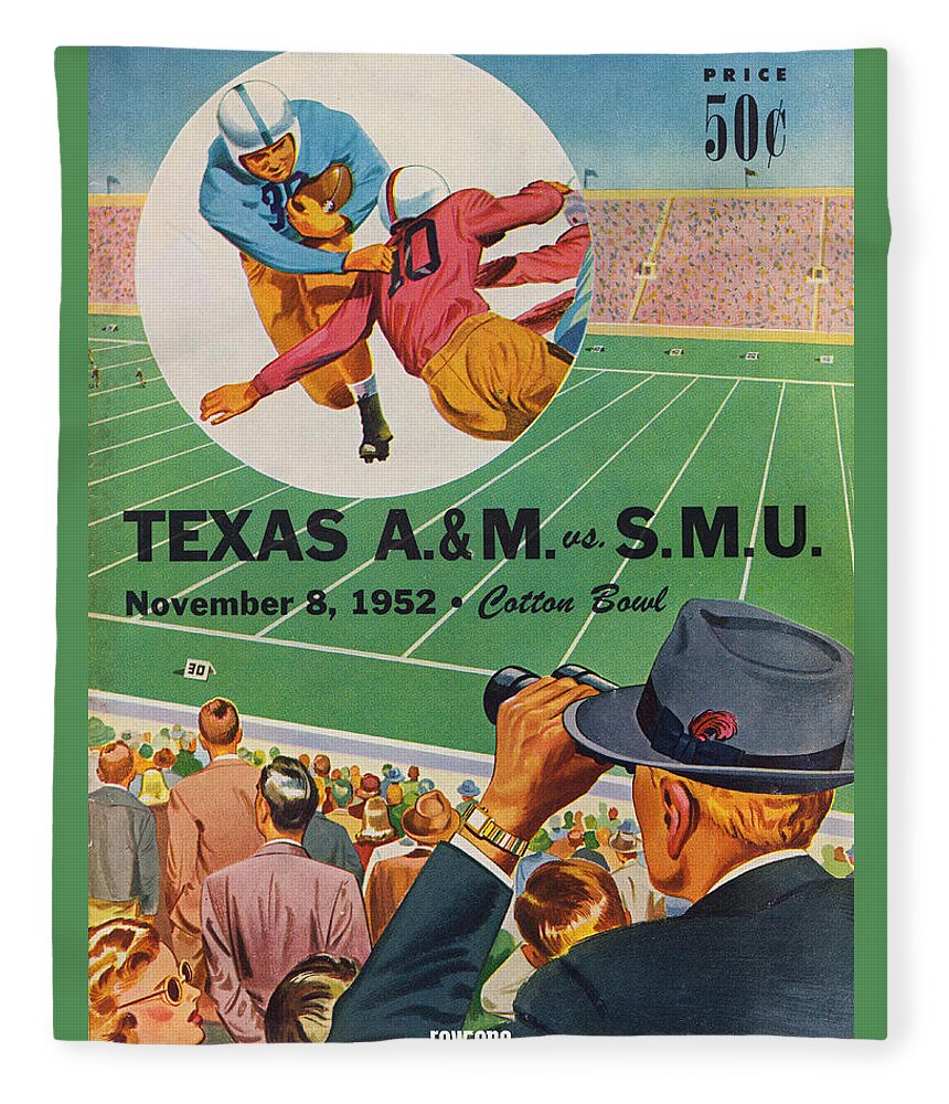 Smu Fleece Blanket featuring the mixed media 1952 Southern Methodist University Football Art by Row One Brand