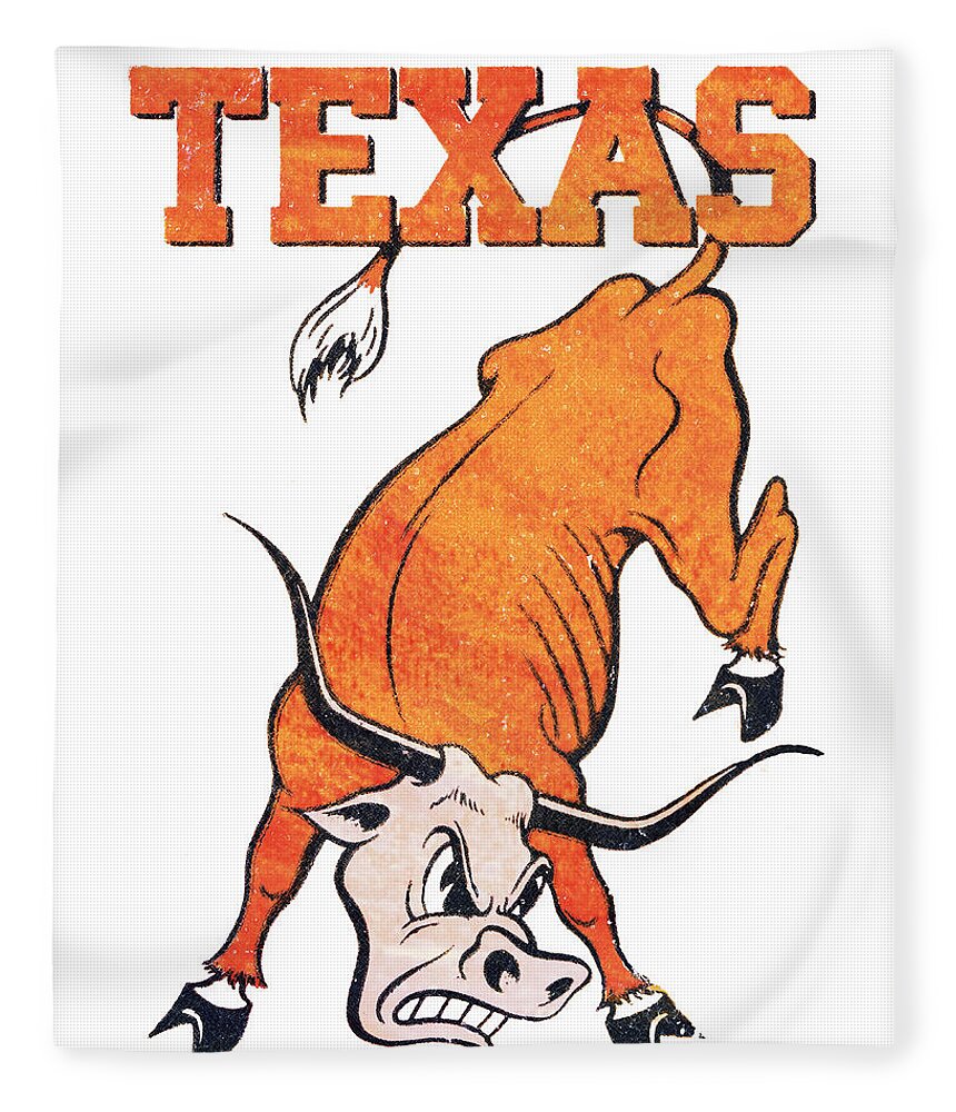 Texas Fleece Blanket featuring the mixed media 1951 Texas Longhorns Art by Row One Brand