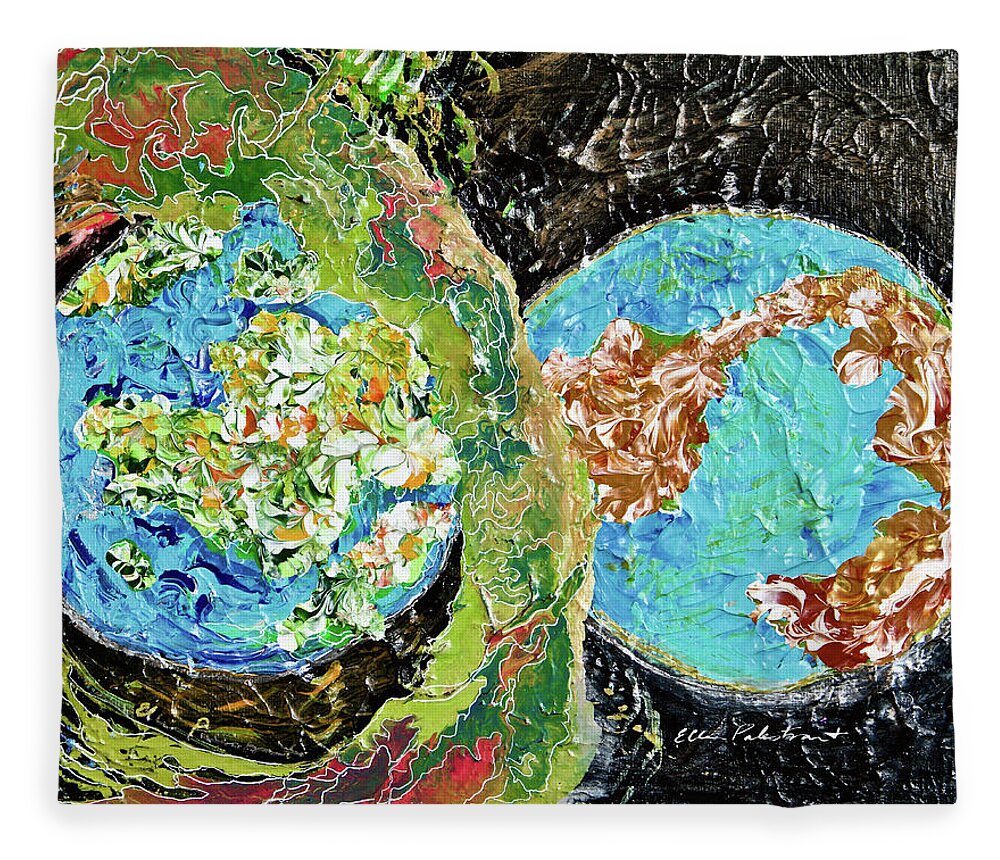 Wall Art Fleece Blanket featuring the painting Haloing Earth - Horizontal by Ellen Palestrant