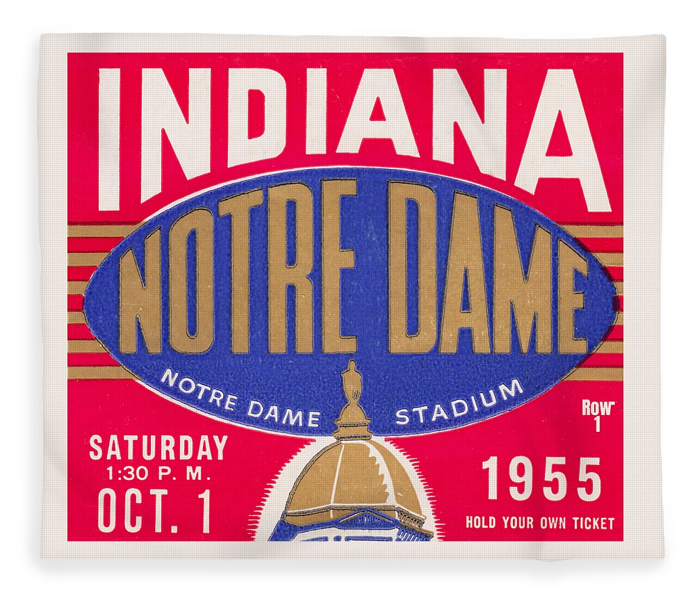 1955 Fleece Blanket featuring the mixed media 1955 Indiana vs. Notre Dame Football Ticket Stub Art by Row One Brand