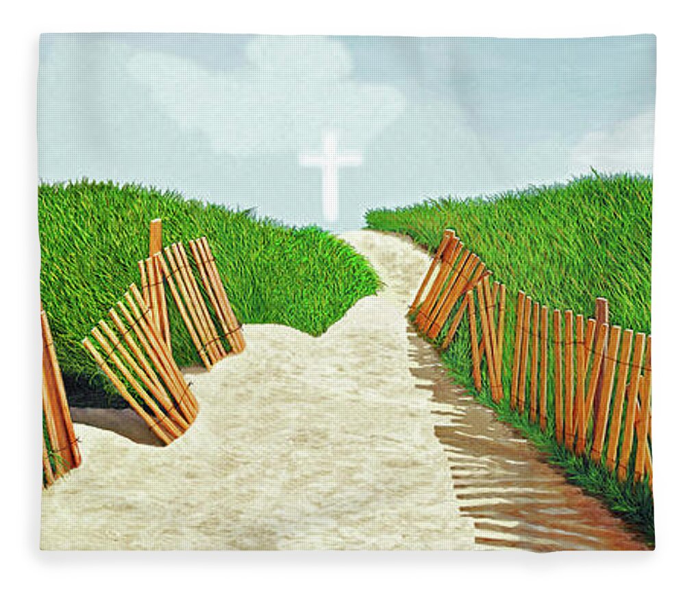 Cross Fleece Blanket featuring the painting THE LIGHT OF CHRIST -view 3 of 4-decor-more by Mary Grden