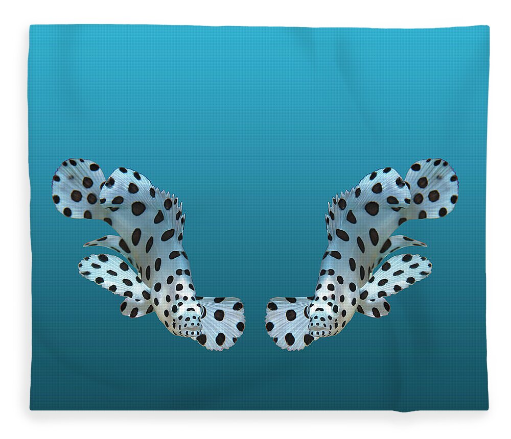 Juvenile Fish Fleece Blanket featuring the mixed media Juvenile fish - Small Grouper on gradient blue background - by Ute Niemann