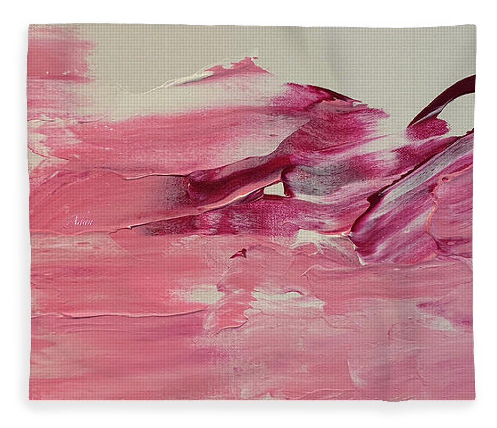 Pink Fleece Blanket featuring the painting Pink with Maroon Landscape and Bird by Felipe Adan Lerma