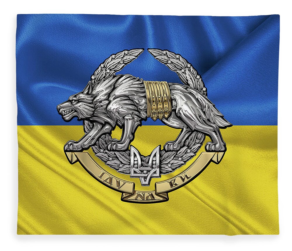 'military Insignia & Heraldry’ Collection By Serge Averbukh Fleece Blanket featuring the digital art Ukrainian Special Operations Forces - SSO Emblem over Ukrainian Colors by Serge Averbukh