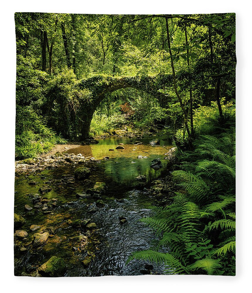 Medieval Fleece Blanket featuring the photograph Artzubi bridge by Micah Offman
