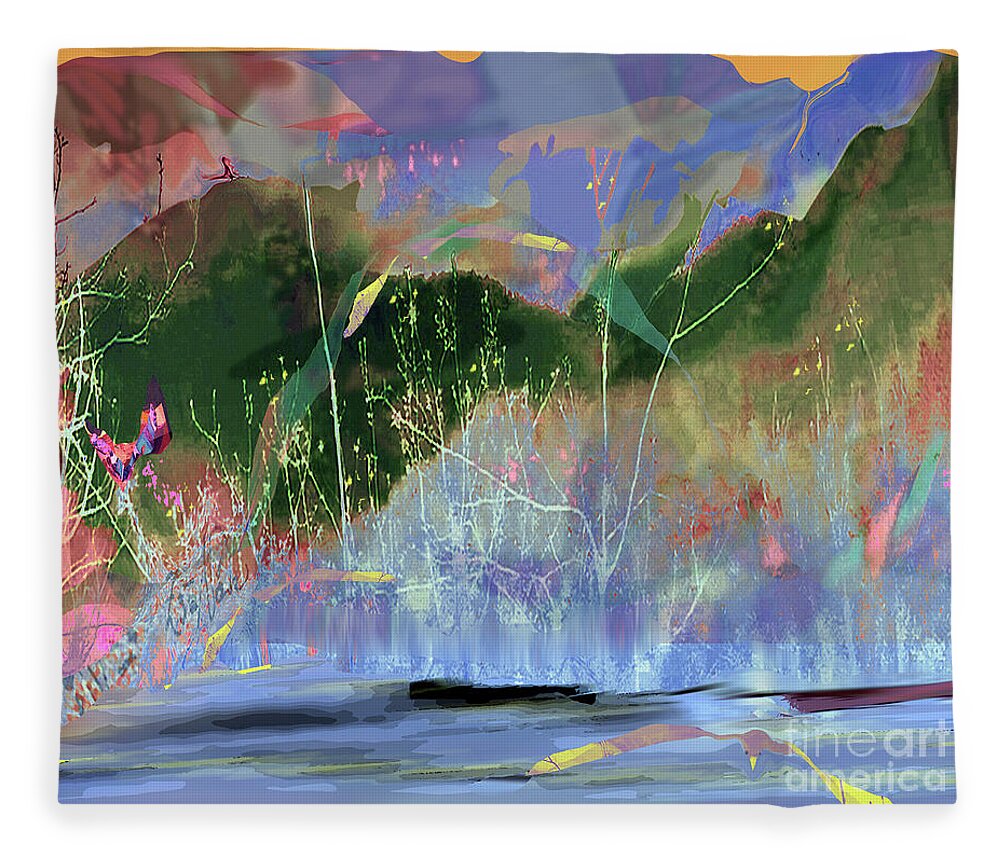 Asheville Fleece Blanket featuring the mixed media Asheville Pastels at the Pond by Zsanan Studio
