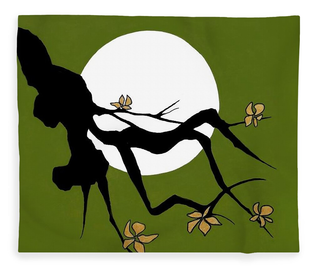 Asian Art Fleece Blanket featuring the painting Asian Branch Icon No. 1 by Jayne Somogy