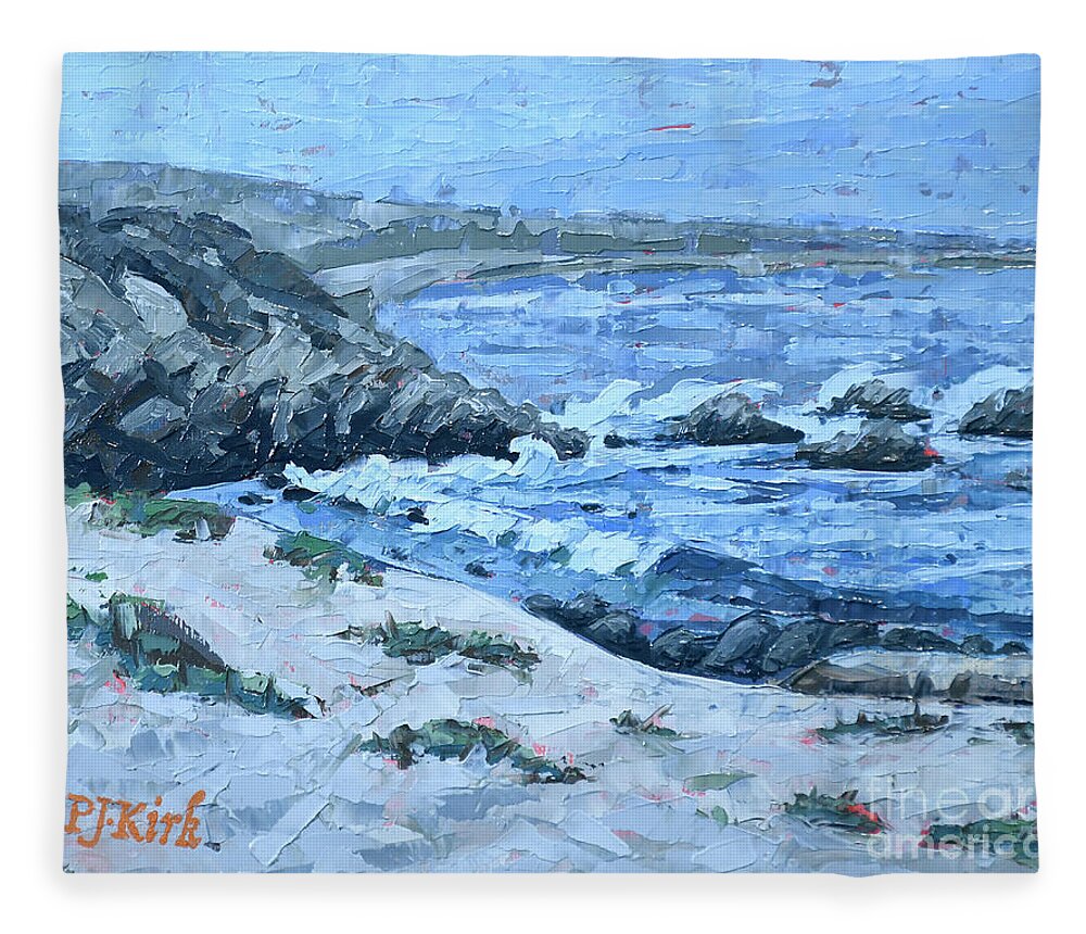 Monterey Fleece Blanket featuring the painting Asilomar Wave by PJ Kirk
