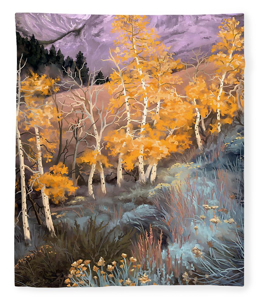 Landscape Fleece Blanket featuring the painting Aspens by Hans Neuhart