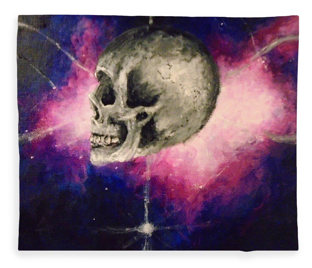 Skull Fleece Blanket featuring the painting Astral Projections by Jen Shearer