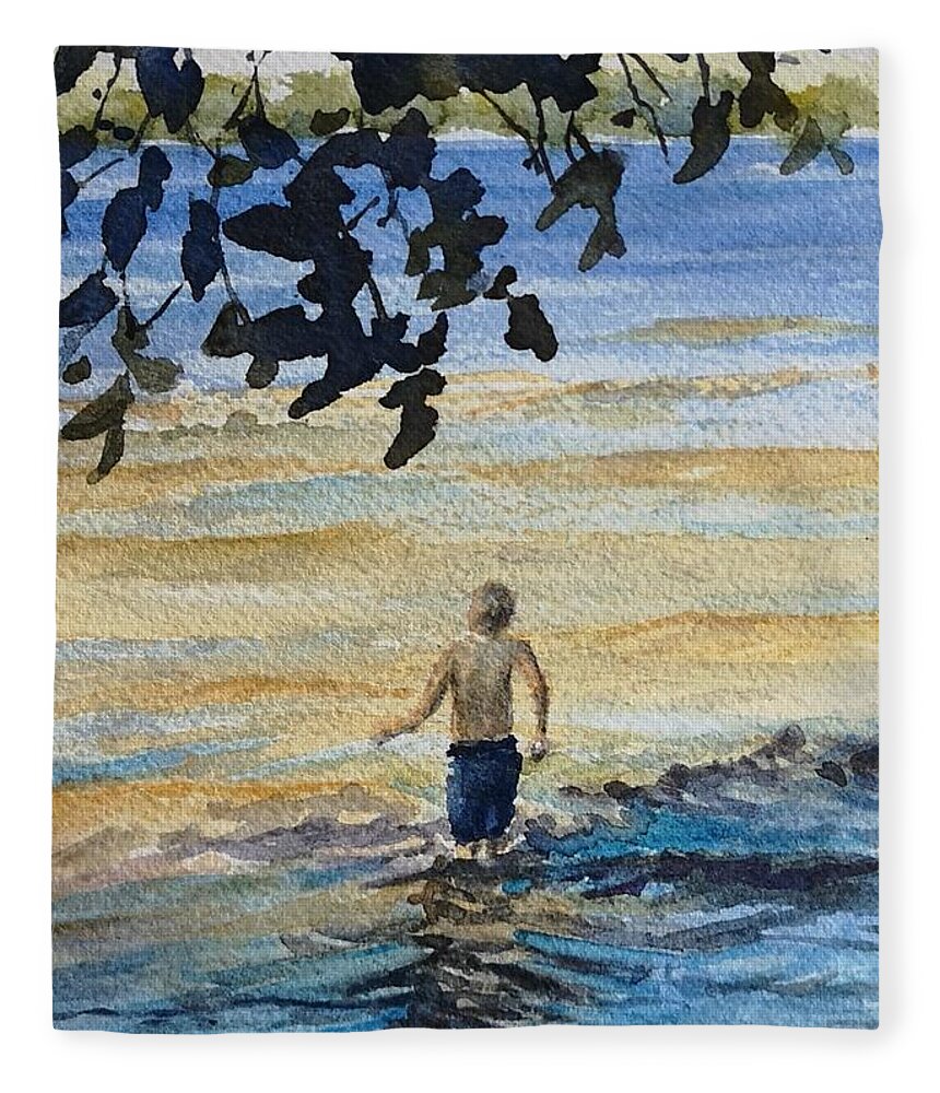 Landscape Fleece Blanket featuring the painting At the Beach by Sheila Romard