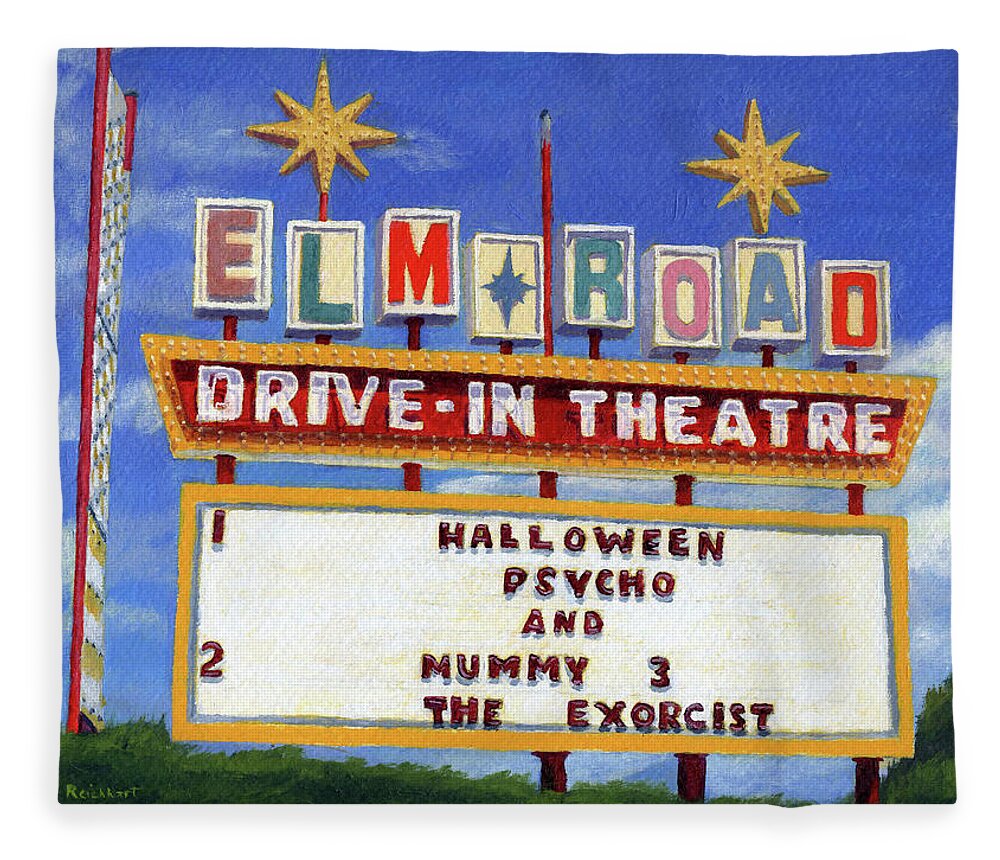 Movie Fleece Blanket featuring the painting At the Drive- In by Lynne Reichhart